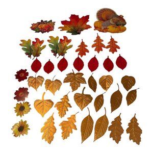 37 Artificial Paper Leaves Fall Foliage Copper, Glitter, Thanksgiving Decor